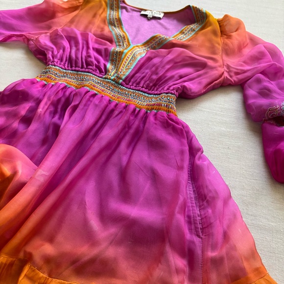 Hale Bob Ayla Chiffon Tiered Midi Dress Pink S | Boho Luxe - Picture 11 of 12